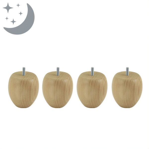 4 pieds de lit boule en bois naturel 9 cm