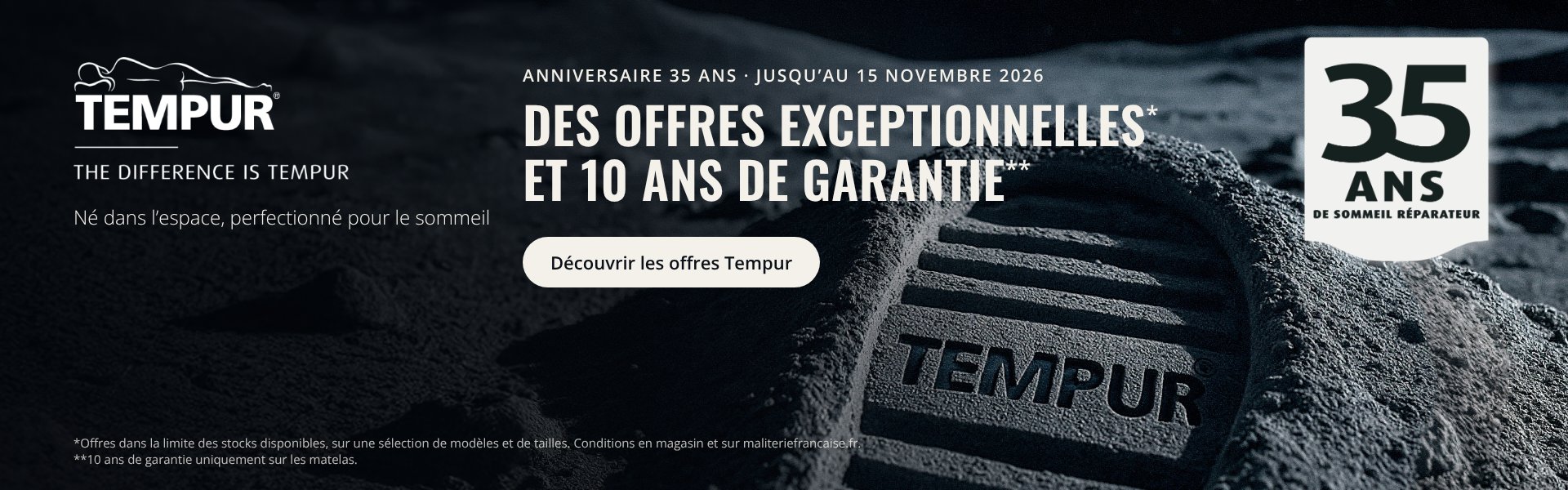 Anniversaire 35 ans Tempur : des offres exceptionnelles et 10 ans de garantie sur les matelas, jusqu'au 15 novembre 2026